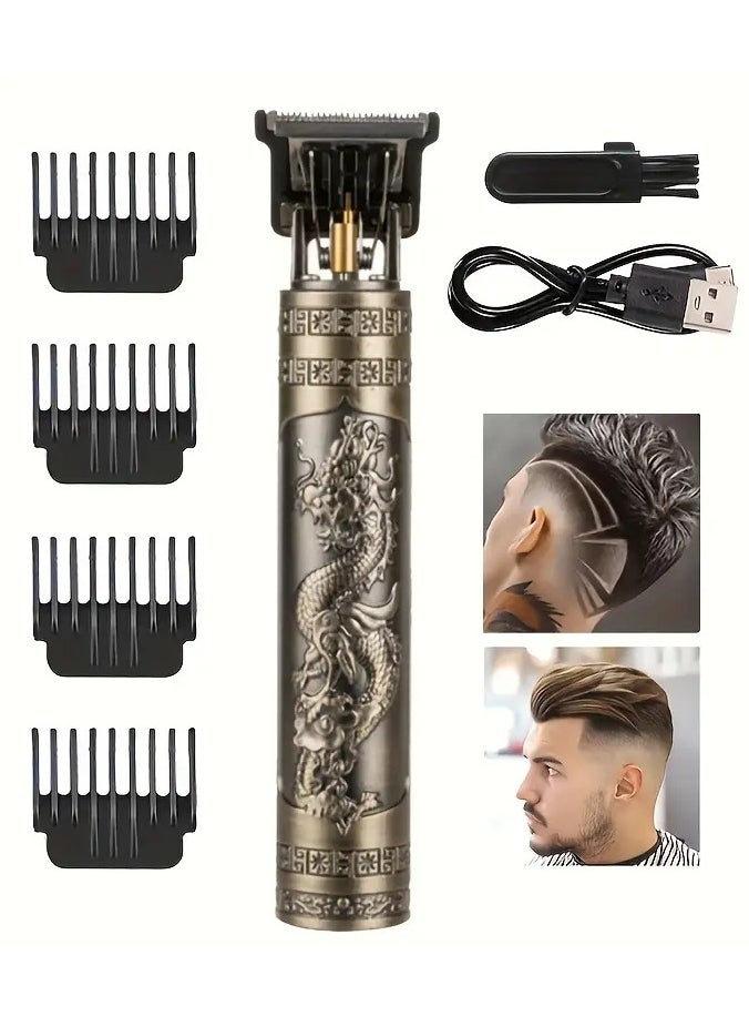 ORiTi Engraved Electric Hair Clipper, USB Rechargeable Trimmer With T/R-Shaped Cutter Heads, Washable Blades, 4 Guide Combs For Hair, Beard, And Body Grooming  - Image 1