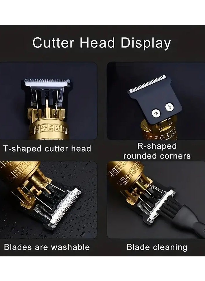 ORiTi Engraved Electric Hair Clipper, USB Rechargeable Trimmer With T/R-Shaped Cutter Heads, Washable Blades, 4 Guide Combs For Hair, Beard, And Body Grooming  - Image 3