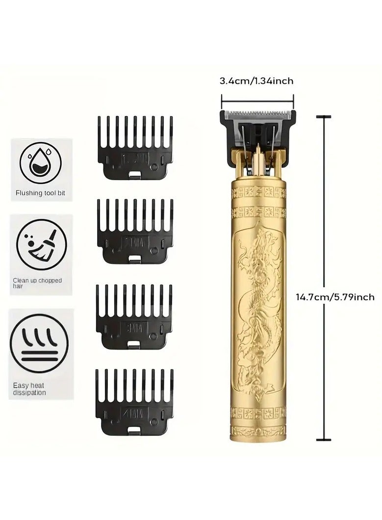 أوريتي ماكينة قص الشعر الكهربائية المحفورة، ماكينة تشذيب قابلة لإعادة الشحن عبر USB مع رؤوس قص على شكل حرف T/R، شفرات قابلة للغسل، 4 أمشاط توجيهية للعناية بالشعر واللحية والجسم - Image 4