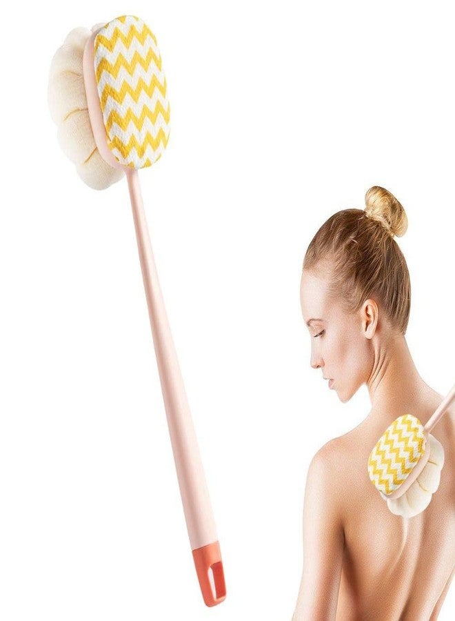 Sunshine Enterprise Shower Body Plastic Brush with Bristles and Loofah, Back Scrubber Bath Mesh Sponge with Curved Long Handle for Men and Women with Blackheads Removal Stick - Image 1