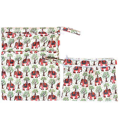Damero 2pcs Travel Wet and Dry Bag, Reusable Wet Bags Organizer with Two Zippered Pocket for Cloth Diaper, Pumping Parts, Swimsuit and Gym, Elephants - Image 4