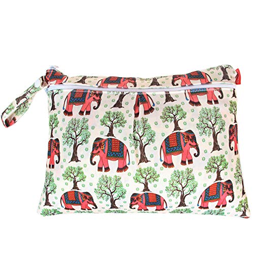 Damero 2pcs Travel Wet and Dry Bag, Reusable Wet Bags Organizer with Two Zippered Pocket for Cloth Diaper, Pumping Parts, Swimsuit and Gym, Elephants - Image 3