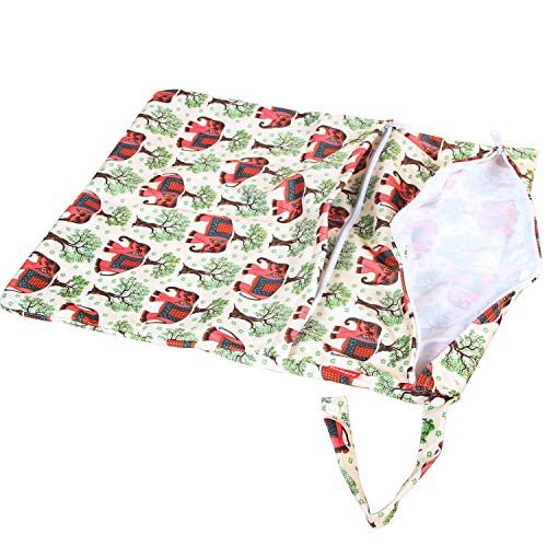 Damero 2pcs Travel Wet and Dry Bag, Reusable Wet Bags Organizer with Two Zippered Pocket for Cloth Diaper, Pumping Parts, Swimsuit and Gym, Elephants - Image 5