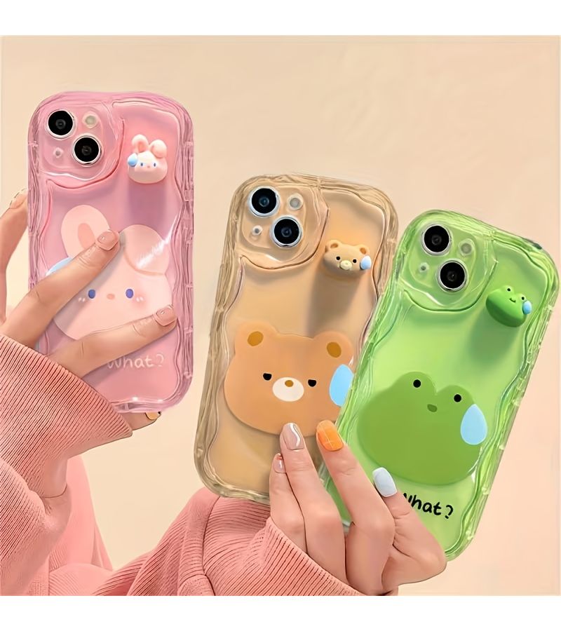 Phone Case Full Cover Transparent Cream Pattern Protective with Cute Little Animal Figures Shock Absorbing Anti Damage For iPhone 14 Plus Green