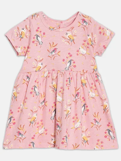 Broon Broon Infant Girls Light Orange Floral Organic Cotton Dress