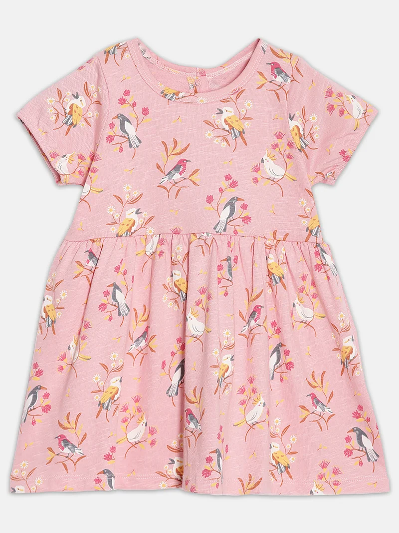 Broon Broon Infant Girls Light Orange Floral Organic Cotton Dress