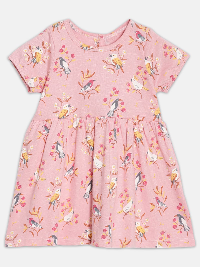Broon Infant Girls Light Orange Floral Organic Cotton Dress - Image 1