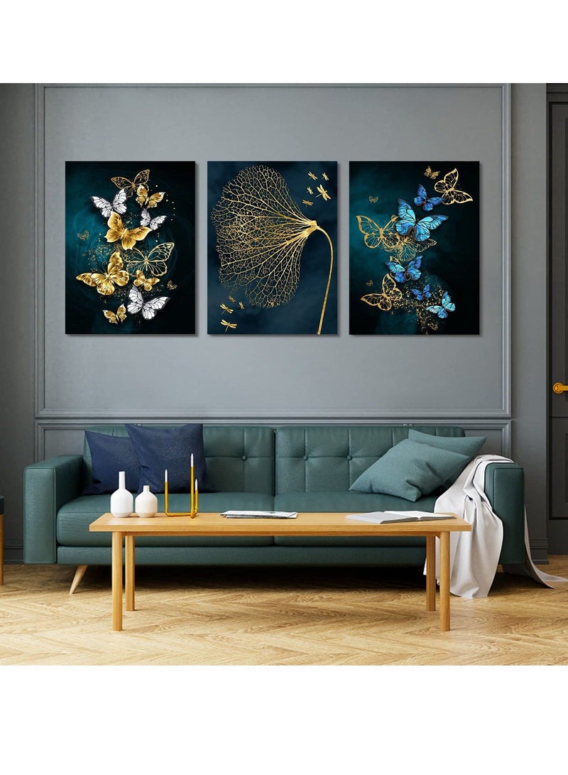 Captaintech Butterfly Canvas Painting, Nordic Wall Art Poster, Gold Print Scandinavian Decoration Picture, No Frame Wall Pictures for Bedroom, Living Room, Artwork Home Decor (40*30 cm, 3 Pcs) - Image 2