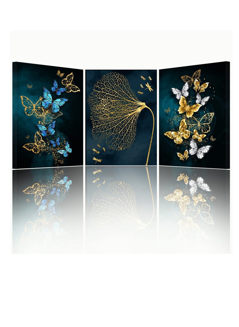 Captaintech Butterfly Canvas Painting, Nordic Wall Art Poster, Gold Print Scandinavian Decoration Picture, No Frame Wall Pictures for Bedroom, Living Room, Artwork Home Decor (40*30 cm, 3 Pcs) - Image 1