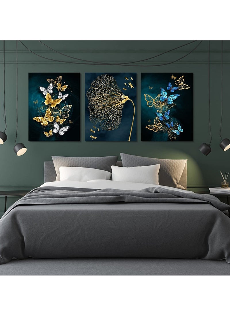 Captaintech Butterfly Canvas Painting, Nordic Wall Art Poster, Gold Print Scandinavian Decoration Picture, No Frame Wall Pictures for Bedroom, Living Room, Artwork Home Decor (40*30 cm, 3 Pcs) - Image 3