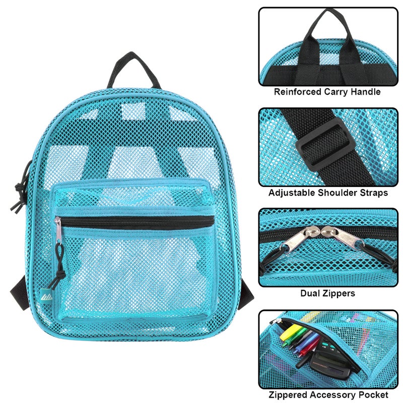 Summit Ridge Mini Mesh Backpack for Women, Men, Beach Toys, Pool, and Swimming Gear; Mini Transparent Backpacks with Padded Straps (Aqua) - Image 2