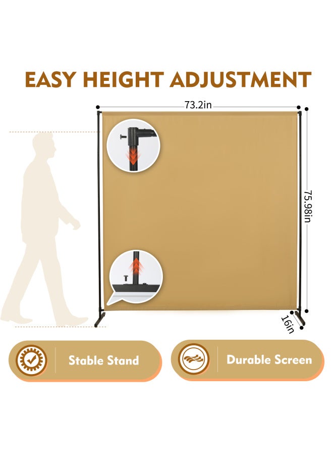 Privacy Screen Room Divider With Wider Feet - Portable Partition Panel 73" W X 75" H, Freestanding Separator, Khaki - Image 3