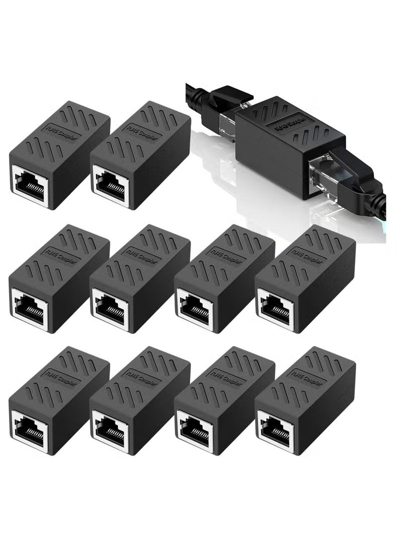 Reacon RJ45 CouplerS 10 Pack in Line Coupler Cat7/ Cat6/ Cat5e Ethernet Cable Extender Adapter Female to Female, Network Cable Coupler Female to Female (Black) - Image 2