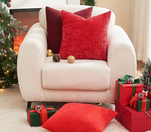 GriNeed Christmas Red Pillow Covers Set of 2 18x18 Inch Throw Pillow Covers Soft Chenille Xmas Decorative Pillowcases for Couch Sofa Bed Living Room Home Cute Decor Modern Cushion Covers - Image 3
