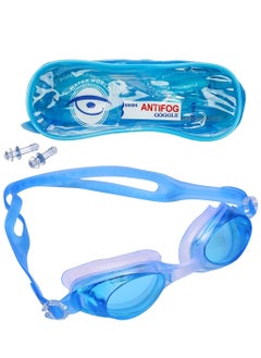 WATER WORLD DZ-1600 Anti-Fog Swimming Goggles With Ear Plugs, Light Blue 