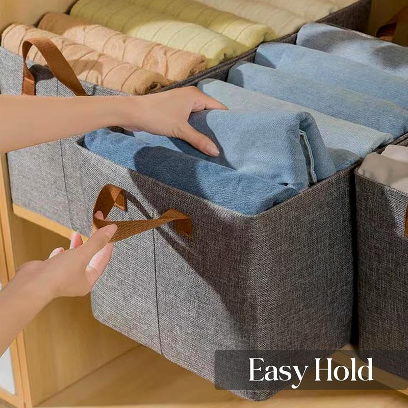 Yellow Weaves Yellow Weaves Wardrobe Organizer for Clothes Foldable Clothes Storage Baskets for Wardrobe Toys Books Saree Shirts and Blankets Storage Box with Handles Pack of 2 Grey - Image 2