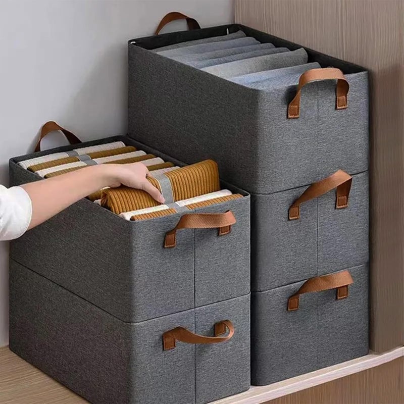 Yellow Weaves Yellow Weaves Wardrobe Organizer for Clothes Foldable Clothes Storage Baskets for Wardrobe Toys Books Saree Shirts and Blankets Storage Box with Handles Pack of 2 Grey - Image 4