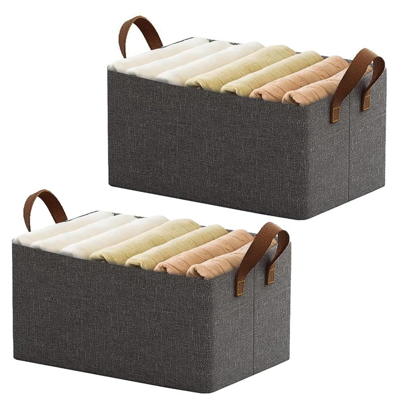 Yellow Weaves Yellow Weaves Wardrobe Organizer for Clothes Foldable Clothes Storage Baskets for Wardrobe Toys Books Saree Shirts and Blankets Storage Box with Handles Pack of 2 Grey - Image 1