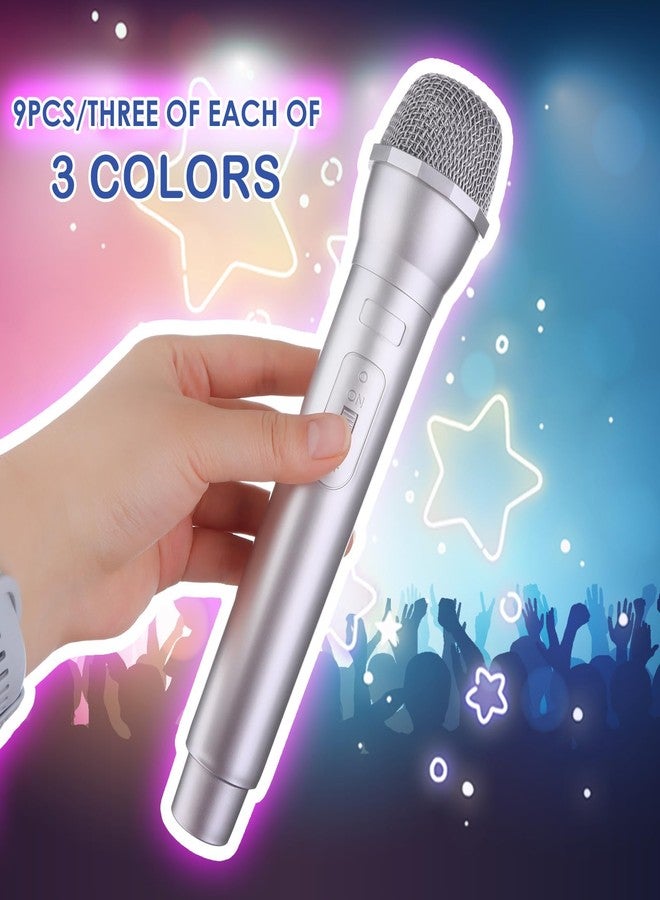 Mkhaslri 9 Pack Microphone Prop Play Plastic Toy Fake Microphone Simulate Speech Practice Fake Mic for Christmas Karaoke Fun Stage Costume Prop Birthday Party, 3 Color - Image 2