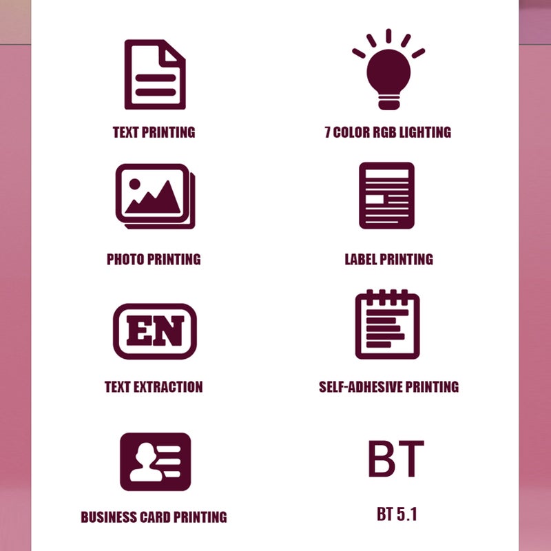 Mini Pocket Thermal Instant Photo Printer 7-Color LED Light Label Maker Machine BT Wireless Connect Compatible with Android or iOS APP Support Receipt Label Memo Sticker Notes Lists Scrapbook DIY - Image 4