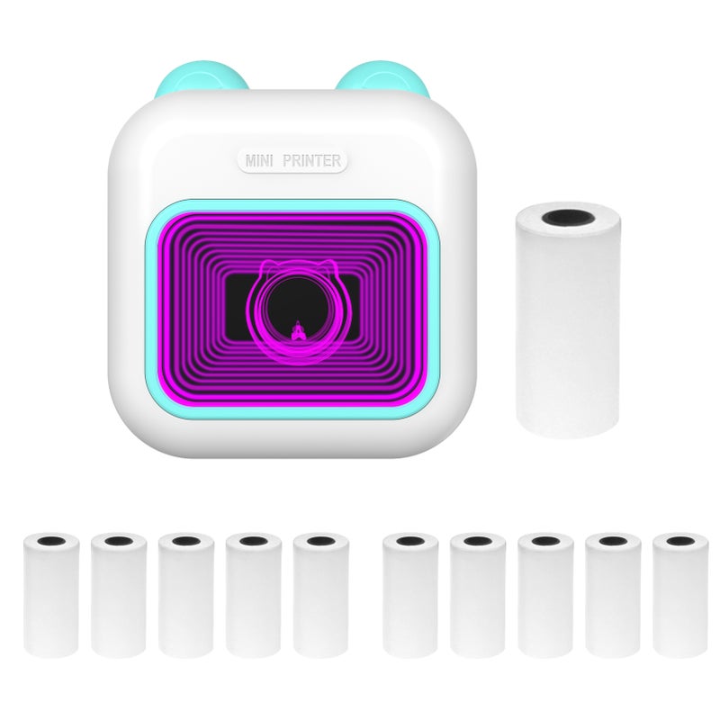 Mini Pocket Thermal Instant Photo Printer 7-Color LED Light Label Maker Machine BT Wireless Connect Compatible with Android or iOS APP Support Receipt Label Memo Sticker Notes Lists Scrapbook DIY - Image 1