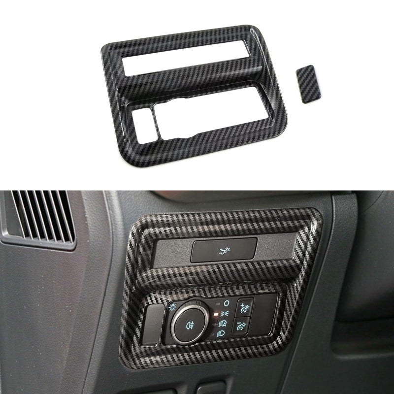 Keptrim for 2021 2022 2023 Ford F150 ABS Carbon Fiber Side Console Headlight Switch Button Panel Trim 1pc