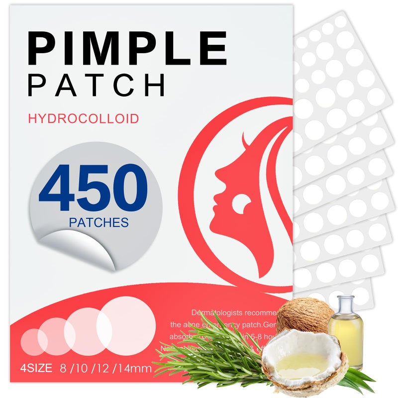 450 لاصقات حب الشباب للوجه لاصقات هيدروكوليد لحب الشباب لتغطية البثور Mighty Patch لاصقات حب الشباب غير المرئية للوجه 4 أحجام
