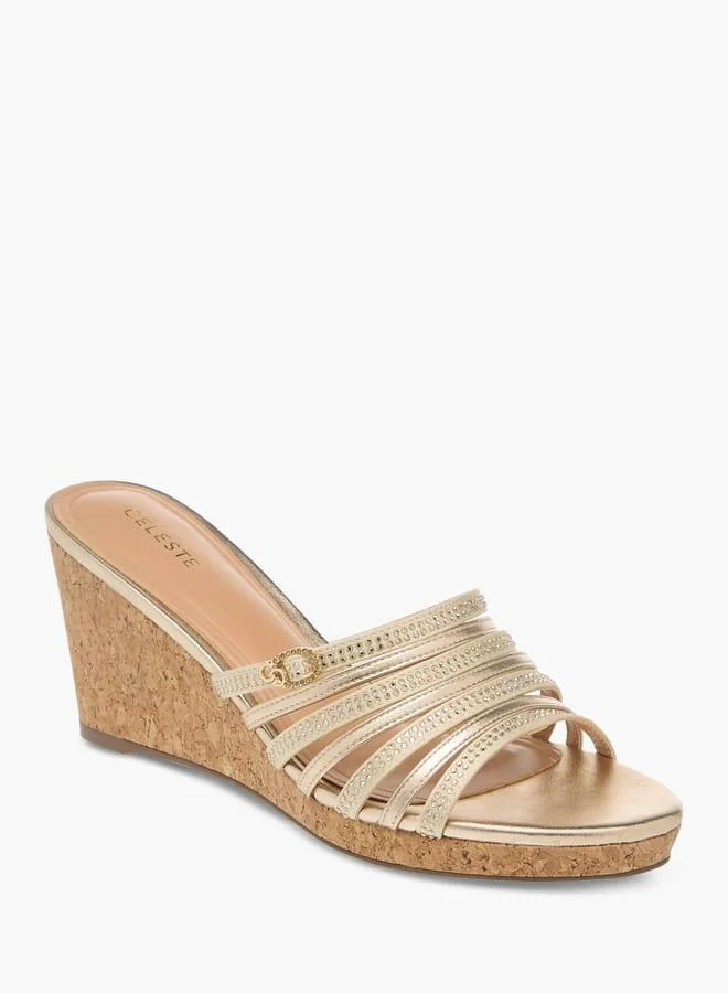 سيليست صنادل نسائية بكعب إسفيني مرصع بإغلاق سهل الارتداء