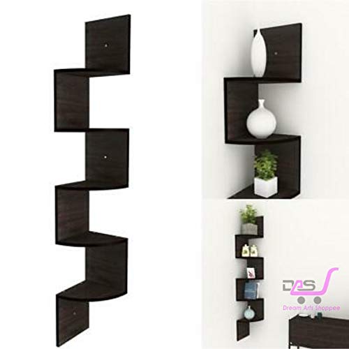 Dream Arts Zigzag Corner Wall Mount Shelf Unit Racks and Shelves Book Decoration (Brown) - Image 5