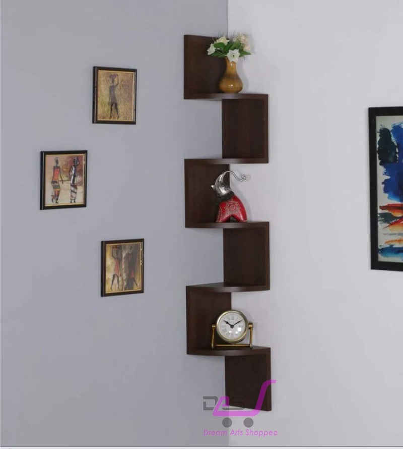 Dream Arts Zigzag Corner Wall Mount Shelf Unit Racks and Shelves Book Decoration (Brown) - Image 4