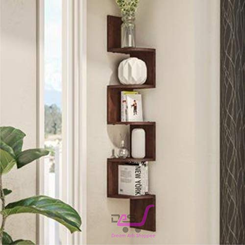 Dream Arts Zigzag Corner Wall Mount Shelf Unit Racks and Shelves Book Decoration (Brown) - Image 2