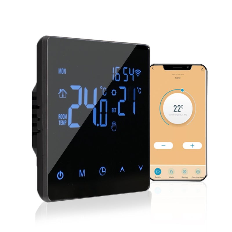 تحكم درجات حرارة سيمفونيات واي فاي ذكية لمعدات تسخين المياه بقدرة 3 أمبير بشاشة عرض LCD و شاشة لمس قابلة للبرمجة أسبوعيًا مع تحكم عبر تطبيق تويا - سيمفونيات تسخين الأرضية مناسبة للمنازل والمكاتب والمدارس والفنادق - Image 1