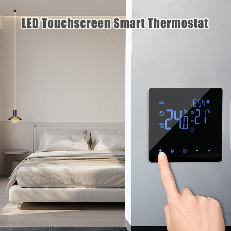 تحكم درجات حرارة سيمفونيات واي فاي ذكية لمعدات تسخين المياه بقدرة 3 أمبير بشاشة عرض LCD و شاشة لمس قابلة للبرمجة أسبوعيًا مع تحكم عبر تطبيق تويا - سيمفونيات تسخين الأرضية مناسبة للمنازل والمكاتب والمدارس والفنادق - Image 4
