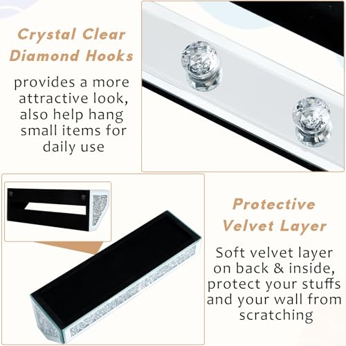 WALTSOM Crushed Diamond Wall Key Holder with Shelf, Crystal Mirror Wall Mounted Key Holder with Shelf for Entryway and Home Decor - Image 5