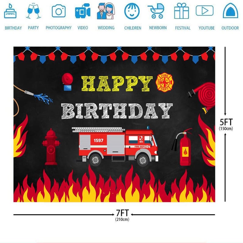 Ticuenicoa Birthday Backdrop for Boys - Firefighter Happy Birthday Background with Firetruck - 5x3ft Kids Party Backdrop - Image 3