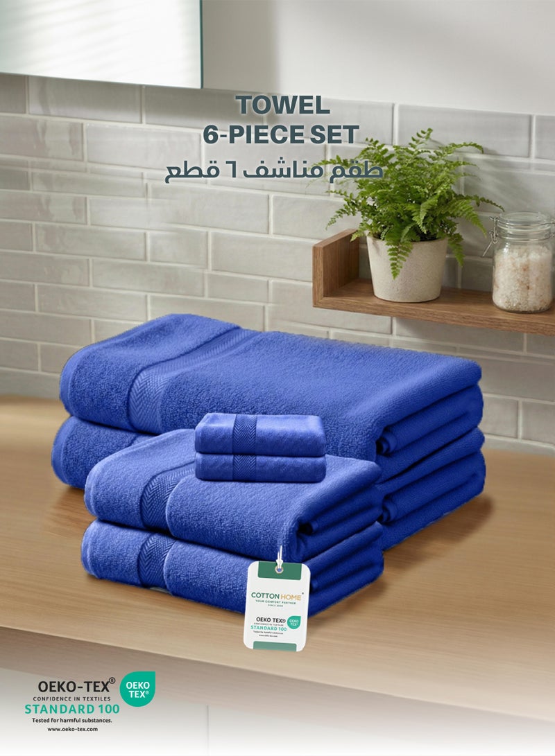 كوتون هوم Cotton Home Premium Cotton Towles 6-Piece Set Includes 2pc Face Towel 30x30cm,2pc Hand Towel 40x70cm, 2pc Bath Towel 70x140cm, 600 GSM Quick Dry Highly Absorbent Thick Bathroom SoftTowels for Bath Ath Spa Lightweight, Quick Dry ath Durable Blue - Image 1