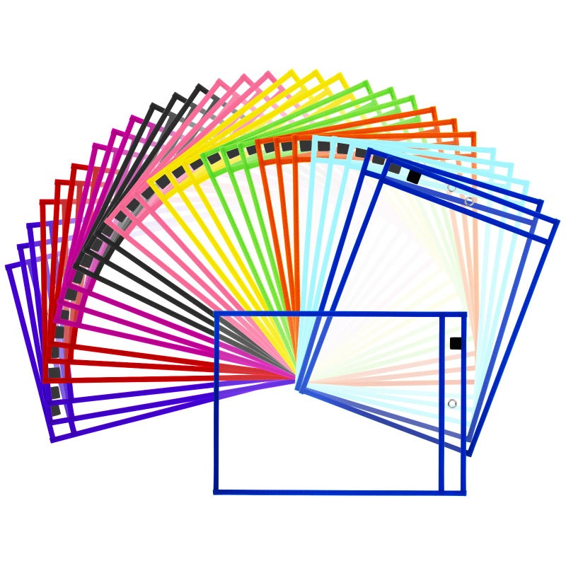 EEHZTSI 50-Pack Dry Erase Pocket Sleeves, Reusable Clear Plastic Classroom Sleeves, 10x14 Inch Ticket Holders, Plastic Sleeves for School/Office Organization - Image 1