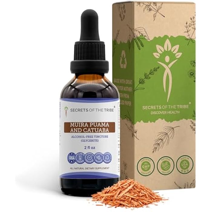 Secrets of the Tribe Muira Puama and Catuaba Alcohol-Free Liquid Extract (Ptychopetalum Olacoides and Erythroxylum Catuaba) Dried Bark Tincture Supplement (2 FL OZ) - Image 1