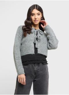 VERO MODA Open Work Tie Detail Cardigan  - Image 1