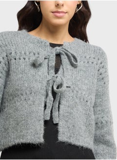 VERO MODA Open Work Tie Detail Cardigan  - Image 3