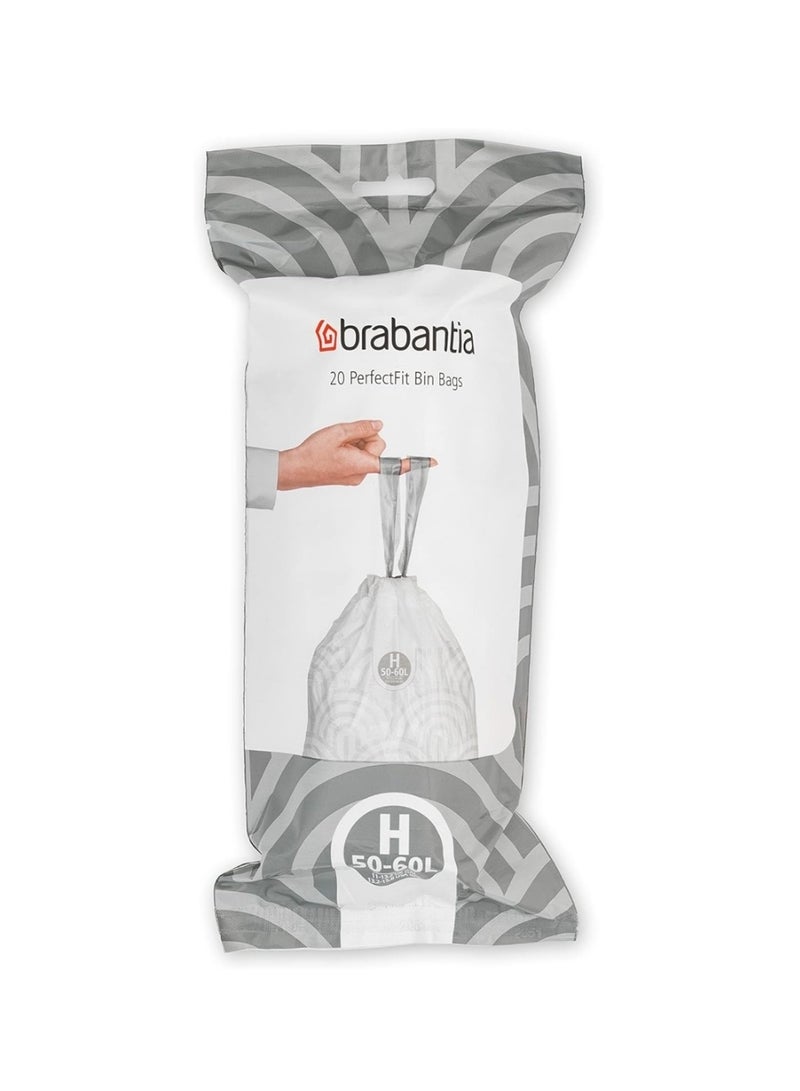 برابانتيا أكياس نفايات برابانتيا PerfectFit مقاس H (50–60 لتر) – 20 كيس أبيض - Image 1