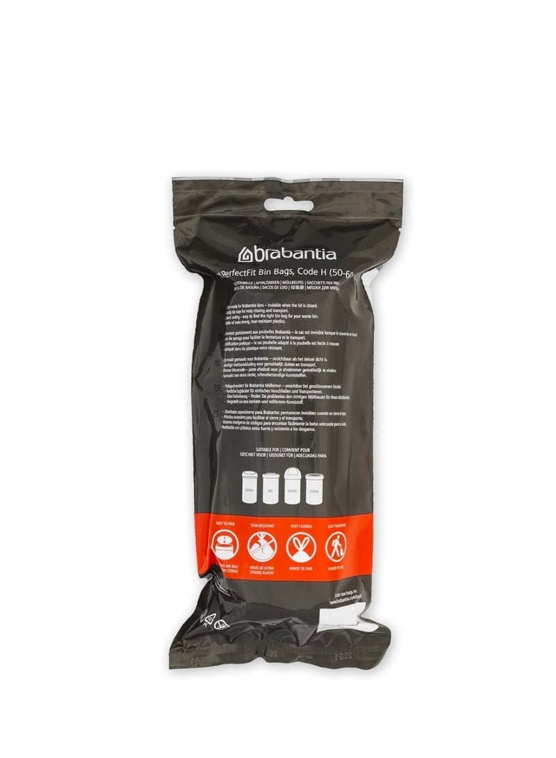 برابانتيا أكياس نفايات برابانتيا PerfectFit مقاس H (50–60 لتر) – 20 كيس أبيض - Image 2