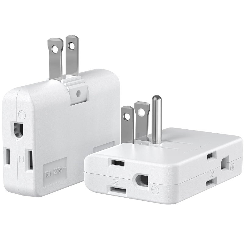 ETwinCoo 2-Prong/3-Prong Swivel Adapter, Polarized Grounding Converter with Flat Wall Plug, Fireproof 3-Outlet for Home Use (2 Pack) - Image 1