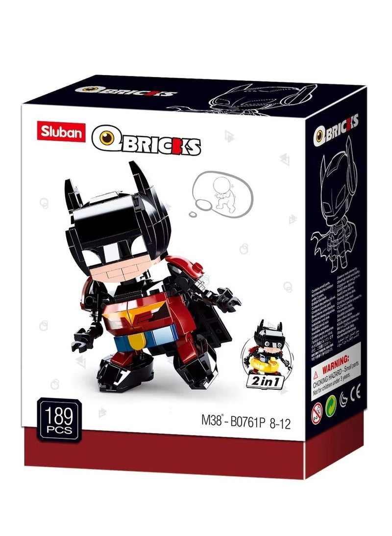 Sluban Sluban - Qbricks Bat 2 In 1 Model Bricks Set 189 Pieces - M38-B0761P - Image 1