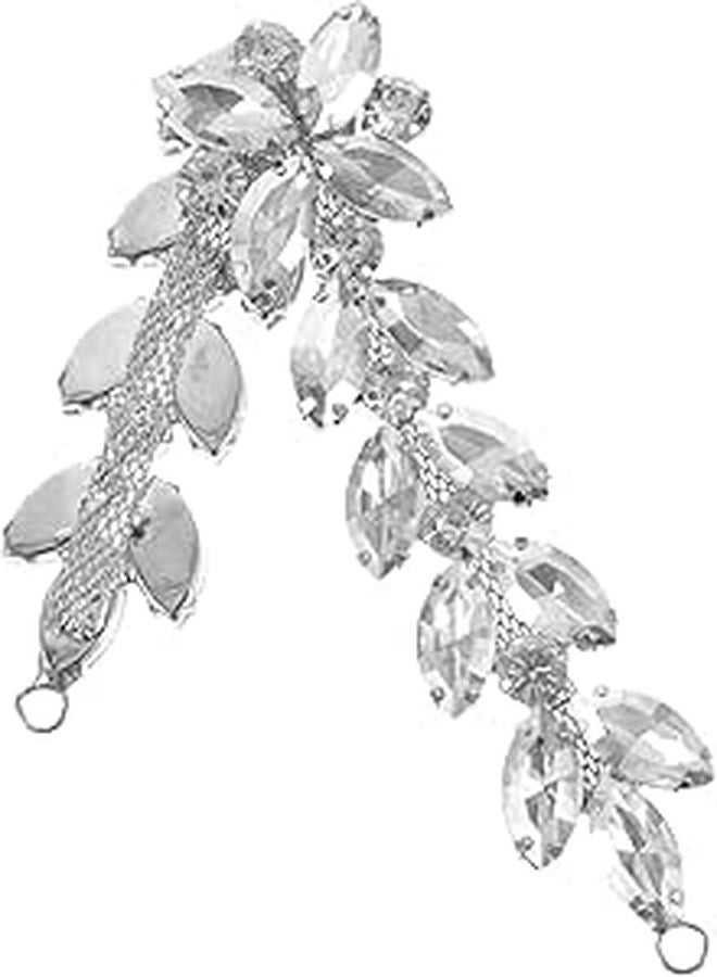 White Rhinestone Navette Glass Teardrop Flower Applique Patch For DIY Wedding Dress Belt Shoes - Image 1