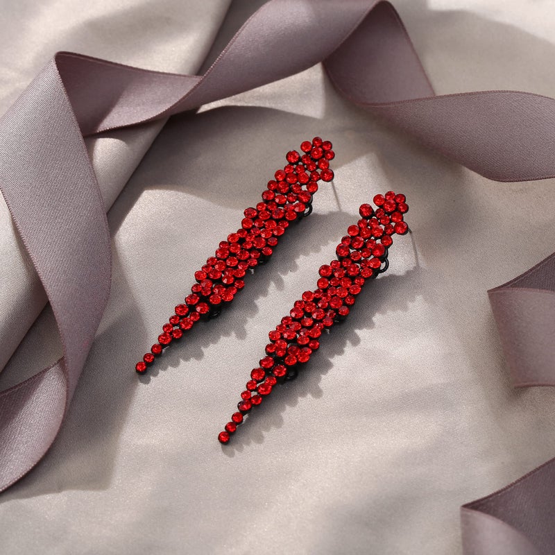 EVER FAITH Austrian Crystal Art Deco Statement Earring, Banquet Prom Long Chandelier Dangle Earrings for Woman Red Black-Tone - Image 5