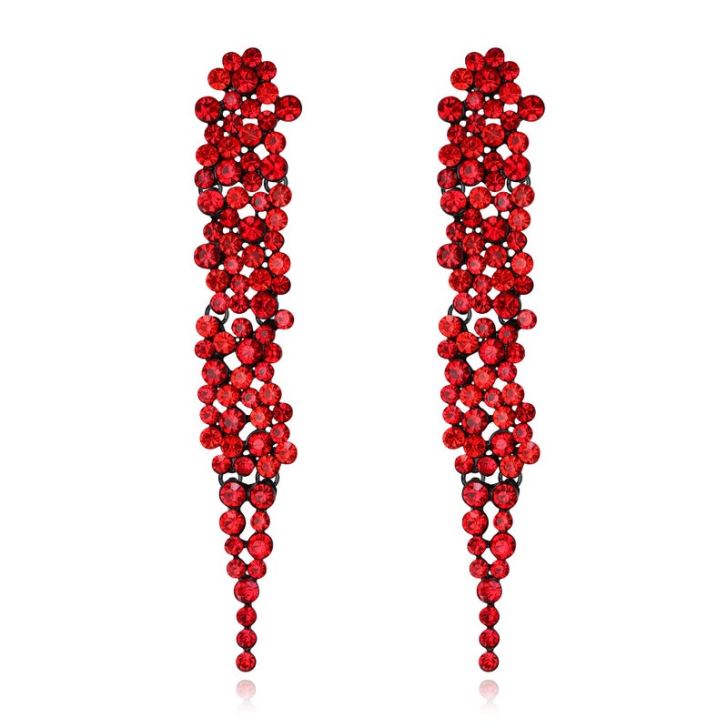 EVER FAITH Austrian Crystal Art Deco Statement Earring, Banquet Prom Long Chandelier Dangle Earrings for Woman Red Black-Tone - Image 1