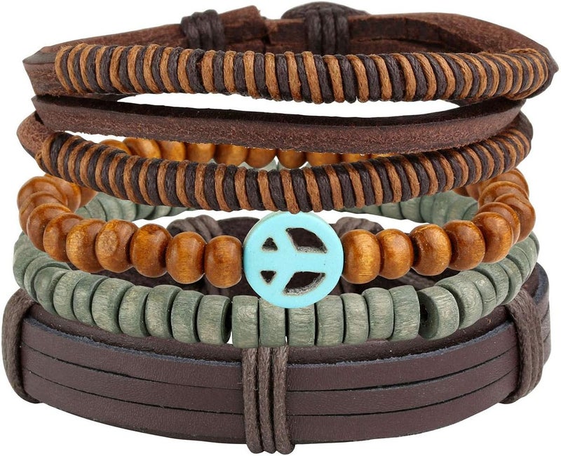 Mafnee Store Manfnee 6-12PCS Braided Faux Leather Bracelet Punk Cuff Wrap Bracelets for Men Women Adjustable - Image 4