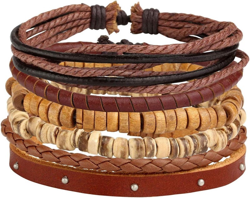 Mafnee Store Manfnee 6-12PCS Braided Faux Leather Bracelet Punk Cuff Wrap Bracelets for Men Women Adjustable - Image 2