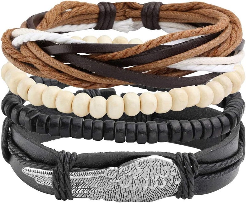 Mafnee Store Manfnee 6-12PCS Braided Faux Leather Bracelet Punk Cuff Wrap Bracelets for Men Women Adjustable - Image 3